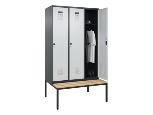 locker met bank,HxBxD 2120x1200x815mm,3vak,vak B 400mm,draaigrendel