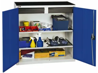Materiaalkast 1000x1000x500mm 2legborden Uitschuifbaar 2laden Ral5010 - 1