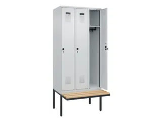 locker met bank,HxBxD 2120x900x815mm,3vak,vak B 300mm,draaigrendel - 2