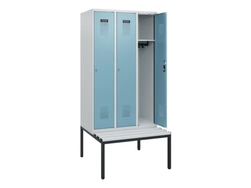locker met bank,HxBxD 1950x900x815mm,3vak,vak B 300mm,cilinderslot