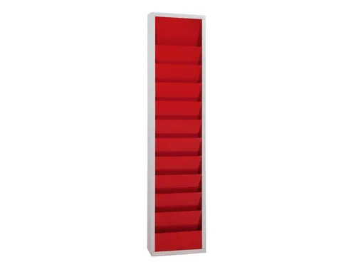 orderplanner,10vakken,HxBxD 1278x315x74mm,plank(en) plaatstaal,rood
