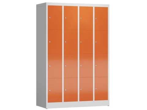 Lockerkast 1800x1185x500mm 4x4 vakken cilinderslot, sokkel, RAL3000