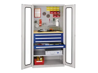 werkplaatskast,HxBxD 1950x1000x600mm,1xStalen bodem,4lade(n),RAL5010 - 1