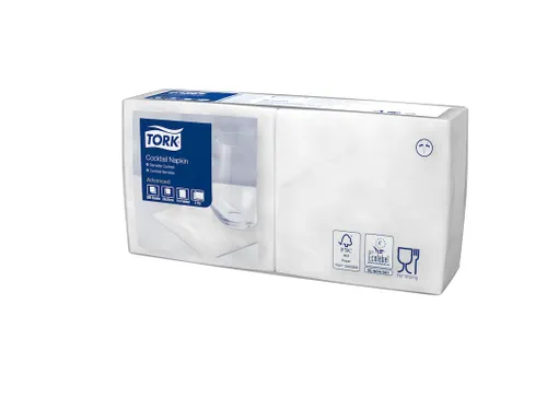 Servetten Tork 477534 Cocktail 2-laags 24x24cm wit 1/4 vouw 200st.