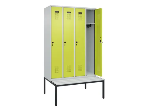 locker met bank,HxBxD 2120x1200x815mm,4vak,vak B 300mm,draaigrendel