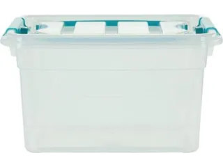 Carry Box opbergdoos 13 liter transparant met blauwe handvat - 2