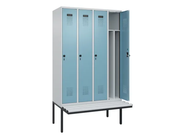 locker met bank,voor scheiding van kleding,HxBxD 2120x1200x815mm,4vak