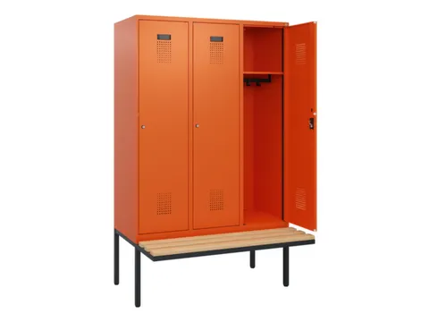 locker met bank,HxBxD 1950x1200x815mm,3vak,vak B 400mm,cilinderslot