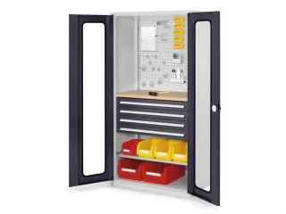 werkplaatskast,HxBxD 1950x1000x600mm,1xStalen bodem,4lade(n),RAL5010 - 2