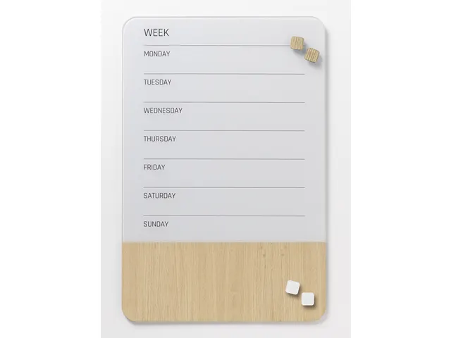 Glasmagneetbord Naga 40x60cm weekplanner GB wit/hout