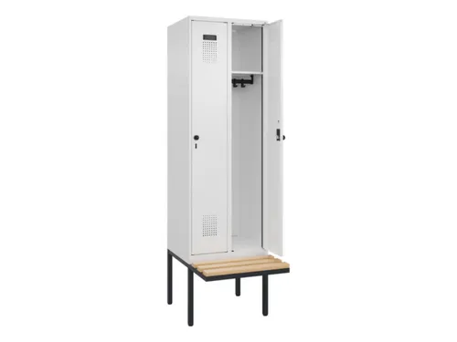 locker met bank,HxBxD 2120x600x815mm,2vak,vak B 300mm,draaigrendel
