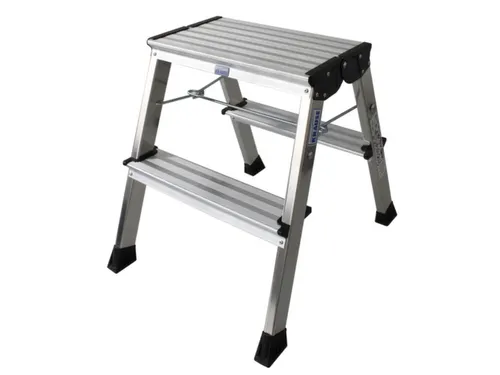 Verrijdbaar Vouwtrapje Aluminium 2x2treden 4 Geveerde Wielen Blauw