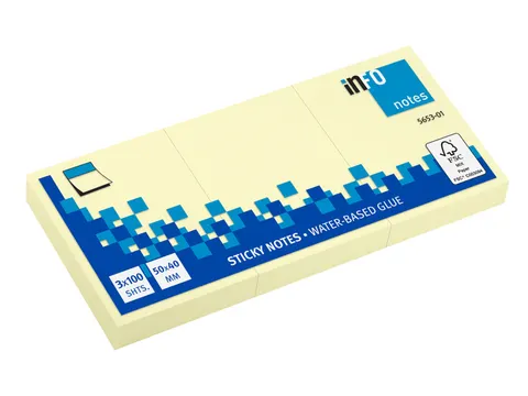 Bloc-mémos 50x40mm jaune 3 blocs de 100 feuillets