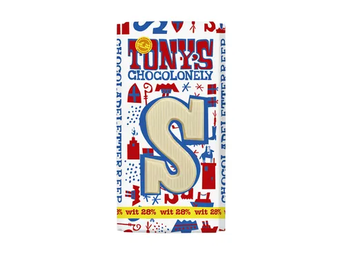 Chocoladeletter Tony's Chocolonely wit S 180gr