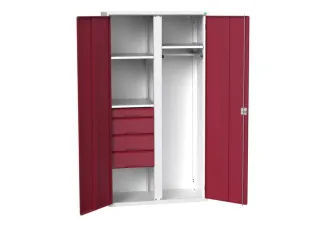 Locker 2000x1050x550mm 3 vakken, lade, dubbele vleugeldeur, RAL3004 - 1