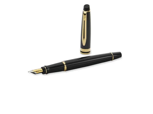 Stylo plume Waterman Expert Noir Laqué GT Medium encre bleue