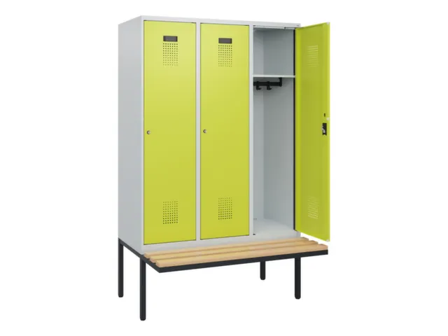 locker met bank,HxBxD 1950x1200x815mm,3vak,vak B 400mm,cilinderslot