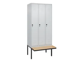 locker met bank,HxBxD 2120x900x815mm,3vak,vak B 300mm,draaigrendel - 1