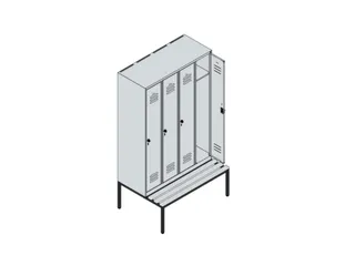 locker met bank,HxBxD 2120x1200x815mm,4vak,vak B 300mm,cil.-slot - 4