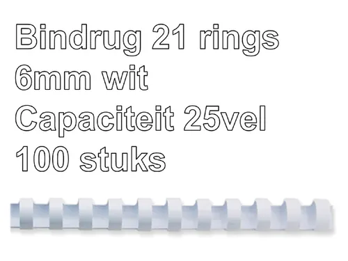 Bindrug Fellowes 6mm 21-rings A4 wit 100stuks