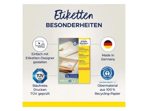 Etiket Avery Zweckform LR3478 210x297mm A4 recycled Wit 100 stuks
