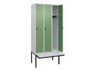 locker met bank,HxBxD 2120x900x815mm,3vak,vak B 300mm,draaigrendel - 2