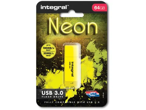 Integral Neon Usb Stick 3.0, 64 Gb, Geel