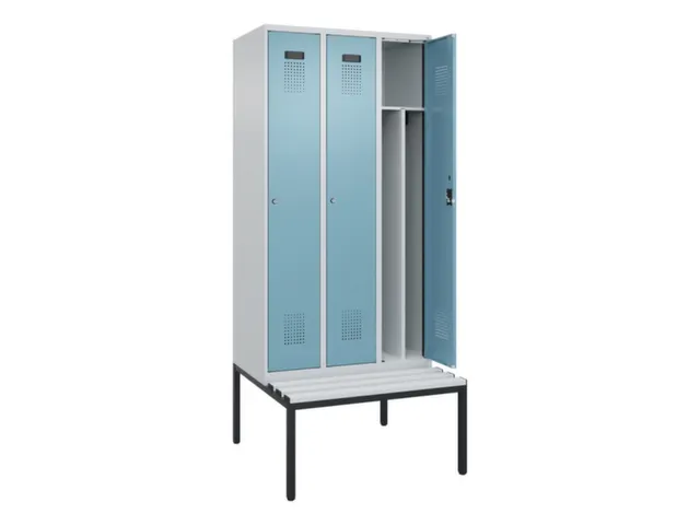 locker met bank,voor scheiding van kleding,HxBxD 2120x900x815mm,3vak