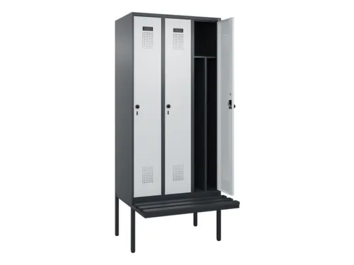 locker met bank,voor scheiding van kleding,HxBxD 2120x900x815mm,3vak