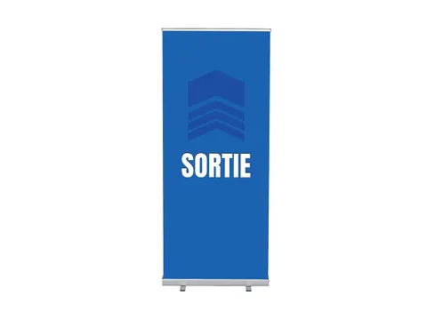 Roll-Banner 85x200 complete set met print "Sortie" Blauw