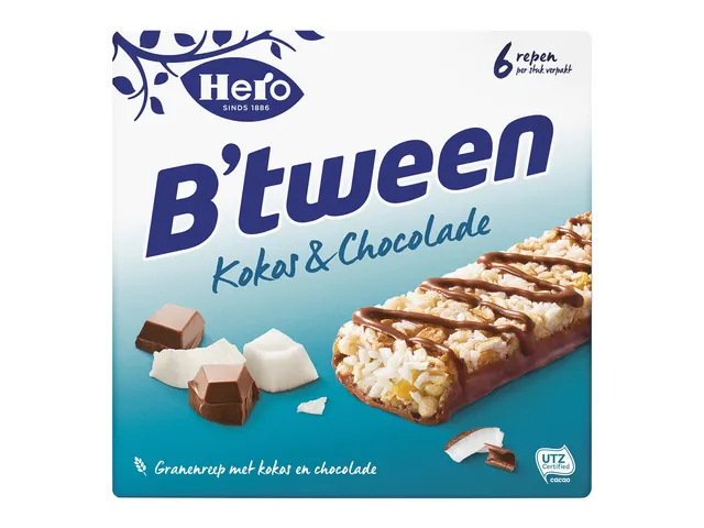 Tussendoortje Hero B'tween kokos chocolade 6pack reep 25gr