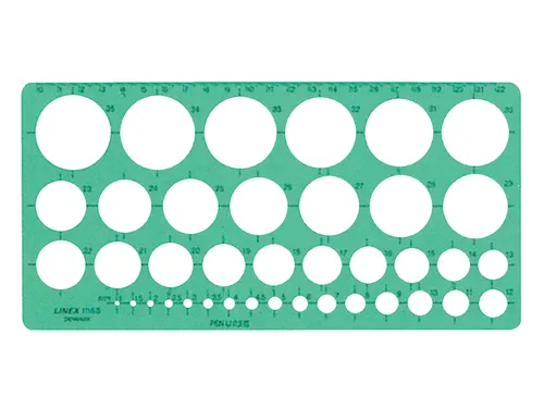 Cirkelsjabloon Linex 39 cirkels met inktvoetjes 1-35mm groen