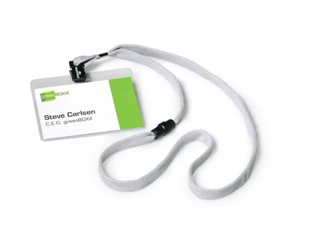 Badge 60x90mm avec cordon textile Gris