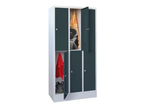 lockerkast,HxBxD 855x900x500mm,3x2vakken,RAL7035,front RAL7016