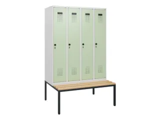 locker met bank,HxBxD 1950x1200x815mm,4vak,vak B 300mm,draaigrendel - 2
