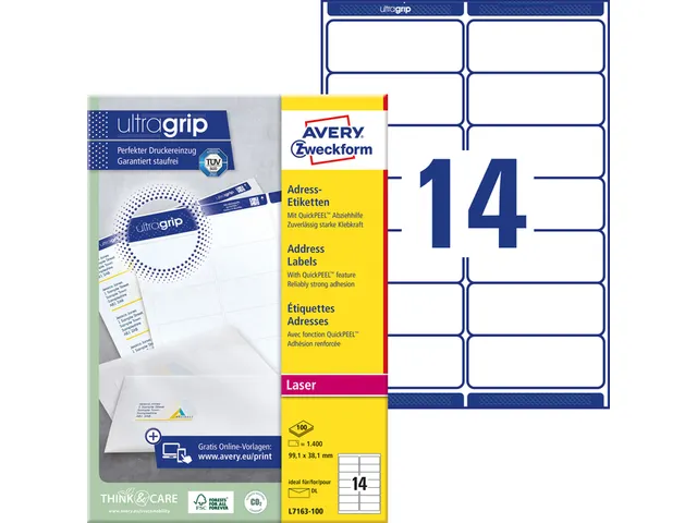 Adresetiket Avery QuickPeel L7163-100 99.1x38.1mm Wit 1400 Stuks