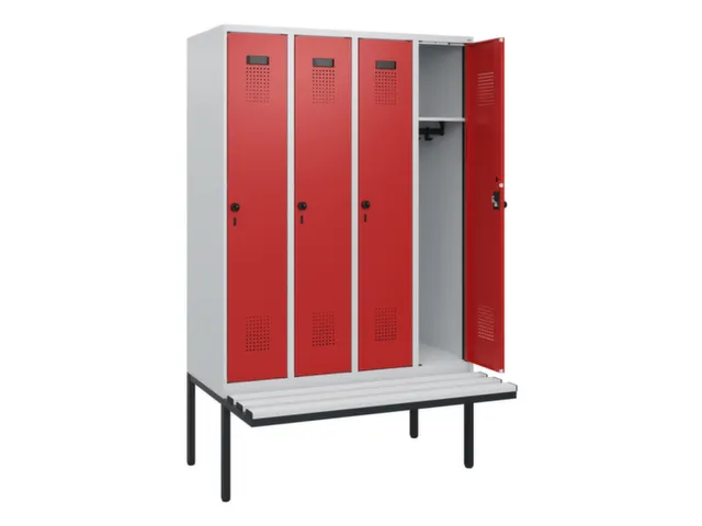 locker met bank,HxBxD 1950x1200x815mm,4vak,vak B 300mm,draaigrendel