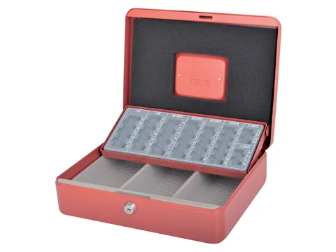 Geldkist Pavo met muntsorteerbak 300x238x90mm rood