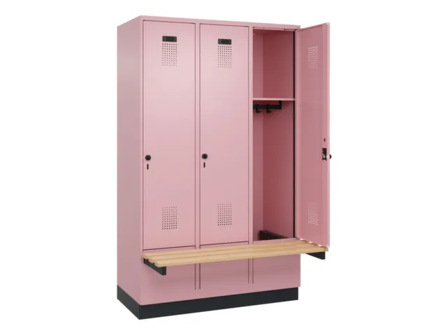 locker met bank,HxBxD 1950x1200x815mm,3vak,vak B 400mm,draaigrendel