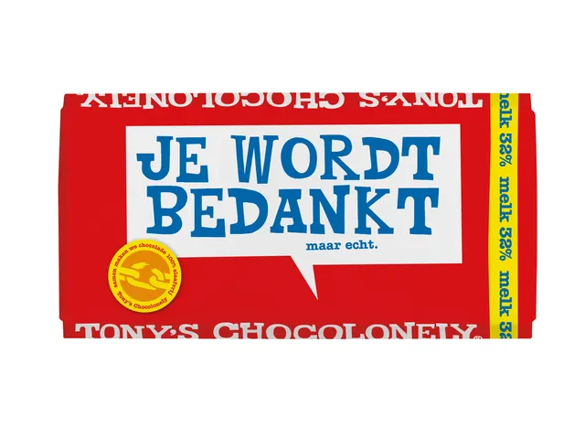 Chocolade Tony's Chocolonely reep 180gr melk "Bedankt"