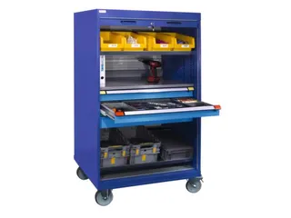 Mobiele roldeurkast 1813x1005x691mm 3xStalen bodem 3laden Duifblauw - 1
