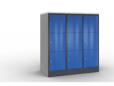 lockerkast,HxBxD 1255x1150x640mm,3x3vakken,romp RAL7021,front RAL5010