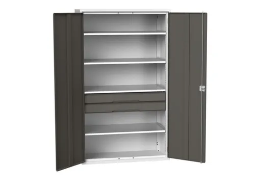 universele kast,HxBxD 2000x1300x550mm,4xStalen bodem,2lade(n)