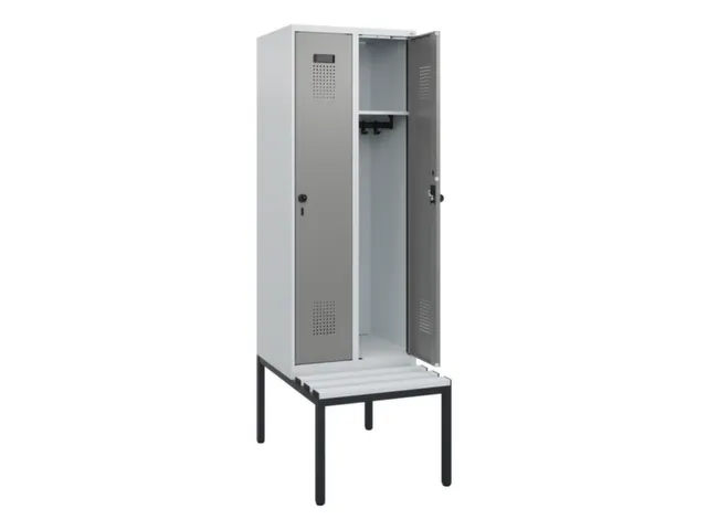 locker met bank,HxBxD 1950x600x815mm,2vak,vak B 300mm,draaigrendel