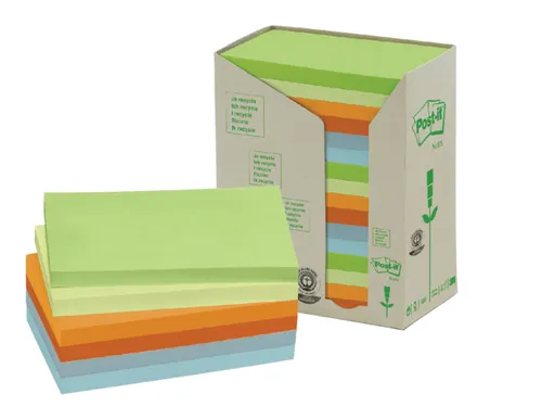 Memoblok 3M Post-it 655 76x127mm recycled rainbow pastel 16 Stuks