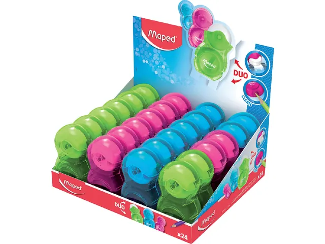 Puntenslijper Maped Loopy 1 gaats met gum display á 24 stuks assorti