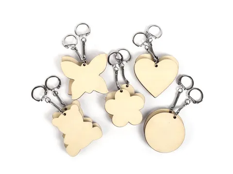 Sleutelhanger hout vormen 10 stuks