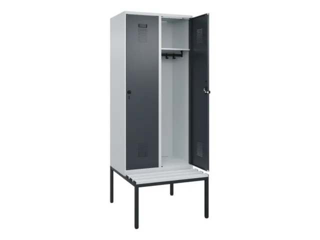 locker met bank,HxBxD 2120x800x815mm,2vak,vak B 400mm,draaigrendel