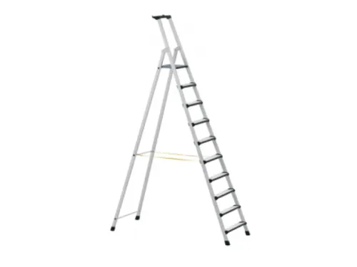 trapladder,eenzijdig,10treden,m. bekleding,stand H 2,5m,balk L 3,4m