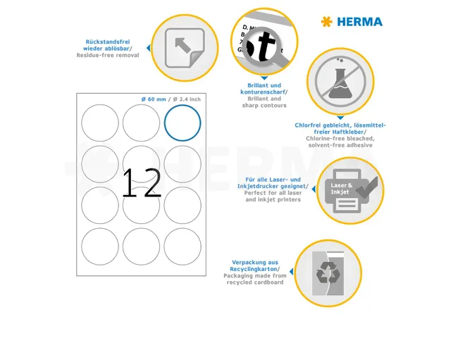 HERMA 5067 Verwijderbare etiketten A4 Rond 60mm Wit 300 stuks